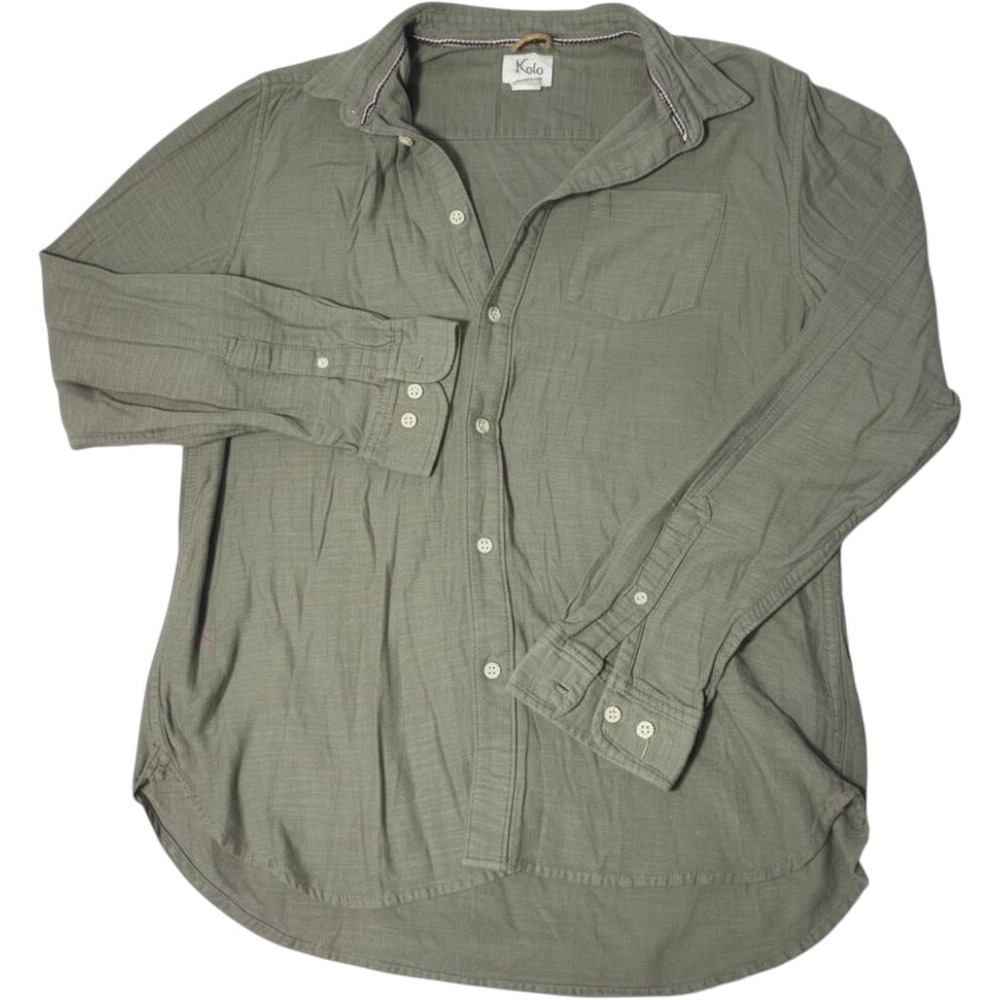Urban Outfitters Koto Mens Large Olive Green Textured Button Down Shirt EUC
